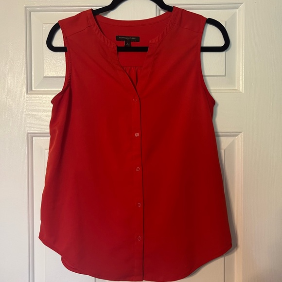 Banana republic button sleeveless orange blouse small polyester v neck - Picture 8 of 9